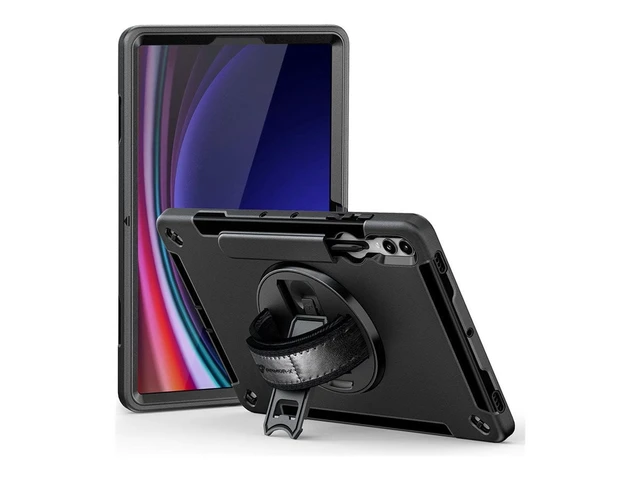Alt view image 2 of 2 - Armorx Samsung Galaxy Tab S9+ S9 Plus SM-X810 / X816 / X818 | Rainproof military grade rugged case with hand strap and kick-stand RIN-SS-X810