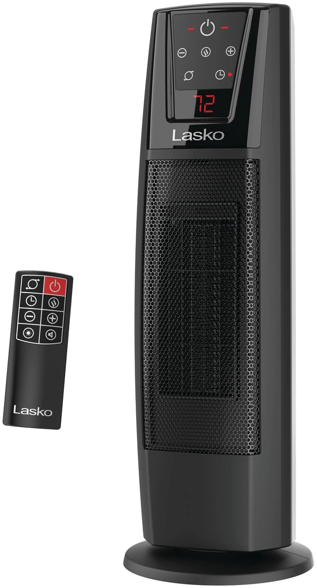 Alt view image 9 of 9 - Lasko 1500W Digital Ceramic Tower Space Heater with Remote Control, CT20111, Black - Ceramic - Electric - 900 W to 1500 W - 2 x Heat Settings - Timer - 150 Sq. ft. Coverage Area - 1500 W - 120 V AC -