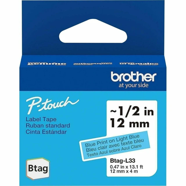 Alt view image 8 of 9 - Genuine P-Touch BTAG Label Tapes 0.47" x 13.1 ft Blue on Light Blue BTAGL33