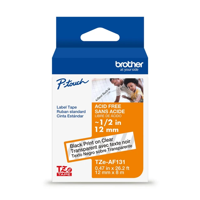Alt view image 8 of 8 - Brother Genuine P-touch TZeAF131 BK on CLR Label Tape Acid-Free Laminated 12mmX8m
