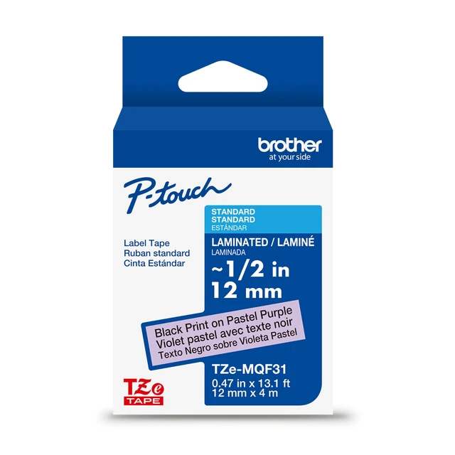 Alt view image 8 of 8 - Brother Genuine P-touch TZeMQF31 BK on PASTEL PUR Label Tape Laminated 12mmX4m