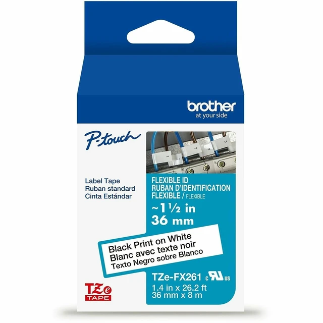Alt view image 8 of 8 - Brother Genuine P-touch TZeFX261 BK on WHT Label Tape Flexible ID Laminated 36mmX8m