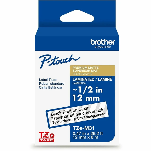Alt view image 8 of 8 - Brother Genuine P-touch TZeM31 BK on CLR Label Tape Premium Matte Laminated 12mmX8m