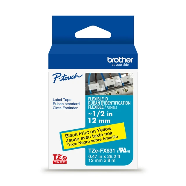 Alt view image 8 of 8 - Brother Genuine P-touch TZeFX631 BK on YL Label Tape Flexible ID Laminated 12mmX8m