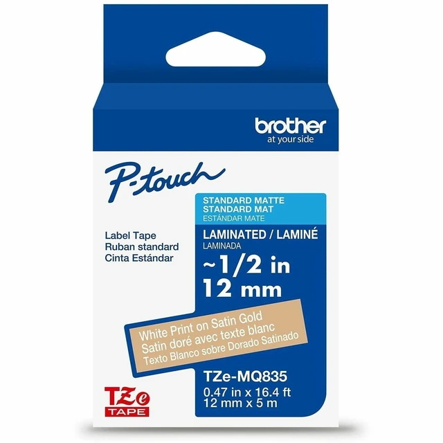 Alt view image 8 of 8 - Brother Genuine P-touch TZeMQ835 WHT on SATIN GLD Label Tape Laminated 12mmX5m