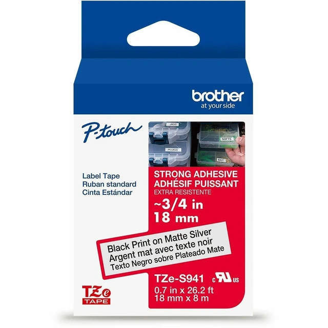Alt view image 8 of 8 - Brother Genuine P-touch TZeS941 BK on MATTE SLV Label Tape Strong Adhesive Lam. 18mmX8m