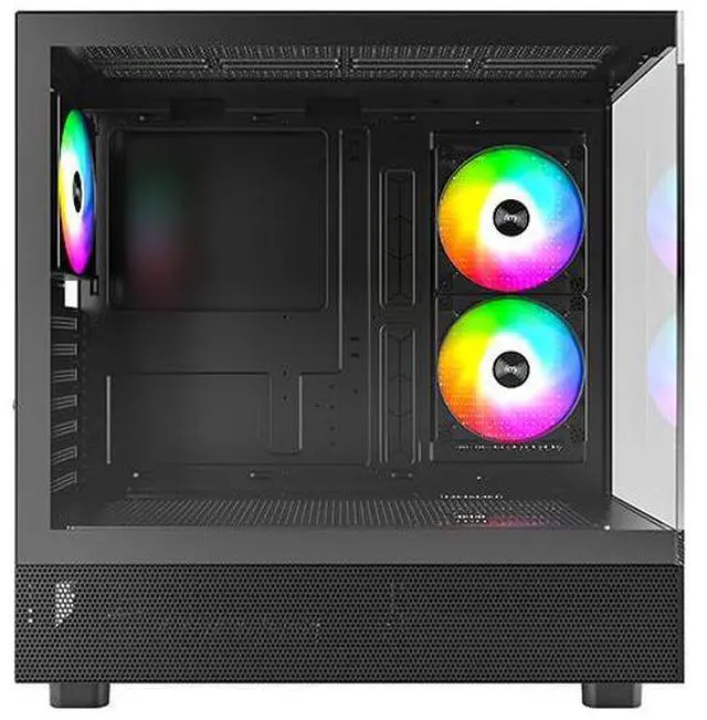 Alt view image 6 of 8 - MONTECH XR, ATX Mid-Tower PC Gaming Case, 3 x 120mm ARGB PWM Fans  Pre-Installed, Full-View Dual Tempered Glass Panel, Wood-Grain Design I/O Interface, Support 4090 GPUs, 360mm Radiator Support, Black