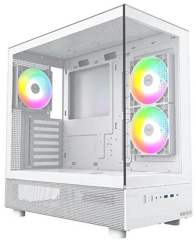 Main image of MONTECH XR, ATX Mid-Tower PC Gaming Case, 3 x 120mm ARGB PWM Fans  Pre-Installed, Full-View Dual Tempered Glass Panel, Wood-Grain Design I/O Interface, Support 4090 GPUs, 360mm Radiator Support, White