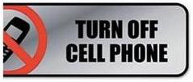 Brushed Metal Office Sign, Turn Off Cell Phone, 9 x 3, Silver/Red