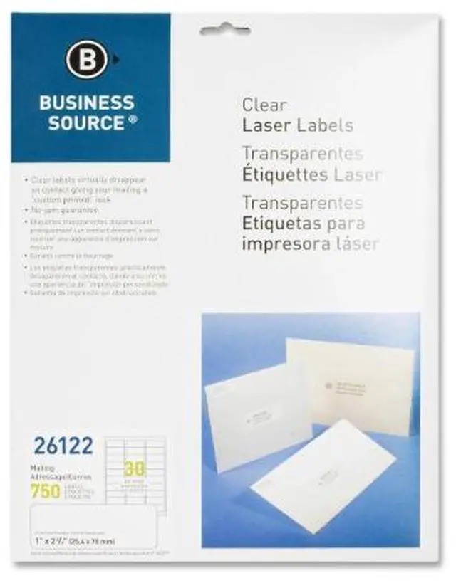 Alt view image 2 of 13 - Business Source 26122 Clear Mailing Label 1" Width x 2.75" Length - 750 / Pack - Laser - Clear