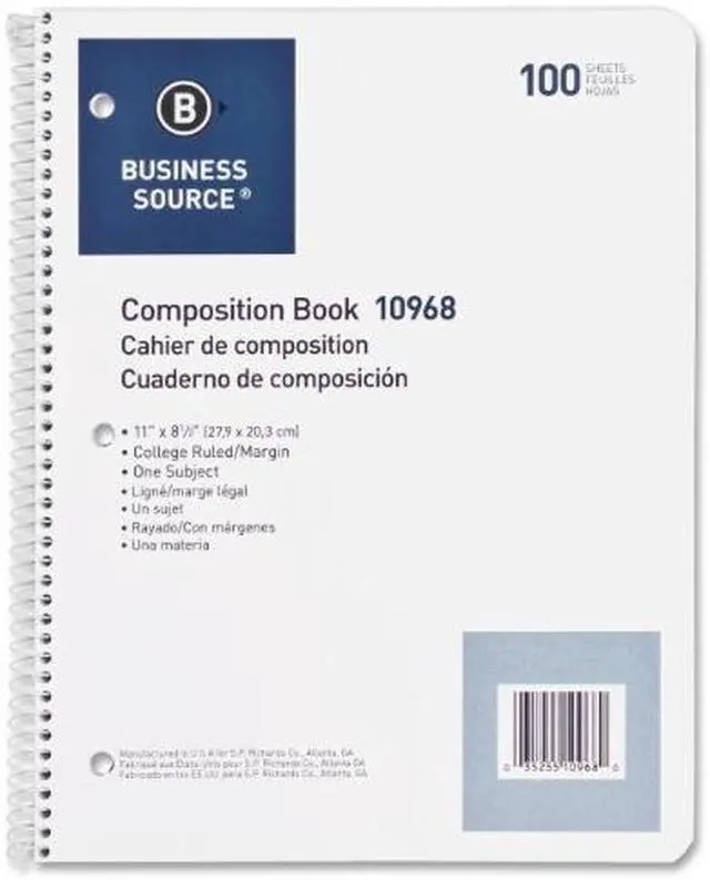Main image of Business Source Wirebound Notebooks 3-Hole Colg Rule 8-1/2"x11" 100Shts WE 10968