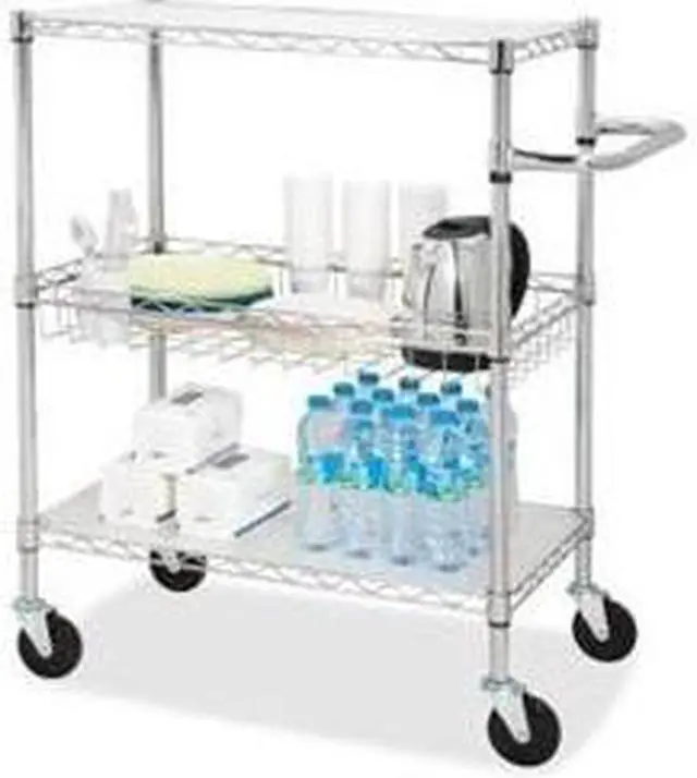 Alt view image 2 of 13 - Lorell 3-Tier Wire Rolling Cart 16"x26"x40" Chrome 84859