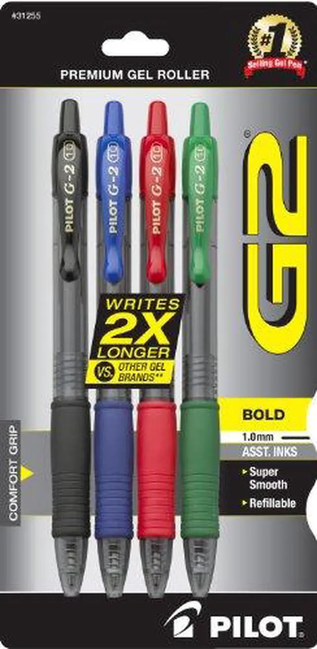 Alt view image 2 of 5 - Pilot Gel Pen Retractable/Refillable Bold Point 4/PK Assorted 31255