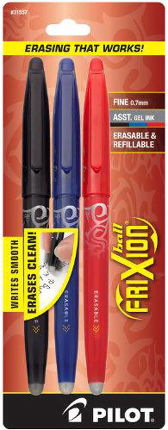 Alt view image 2 of 4 - Pilot FriXion Erasable Gel Pens, Fine Point 0.7 mm, Assorted, 3/Pack