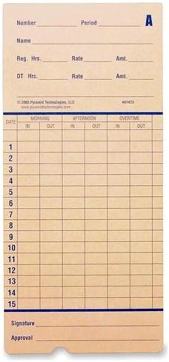 Alt view image 3 of 3 - Pyramid 42415 Time Card for Model 2600, Monthly, 3-3/8 x 7-7/16, Two-Sided, 100/Pack