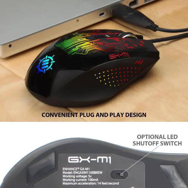 Alt view image 5 of 13 - ENHANCE GX-M1 Gaming Mouse with 3500 dpi, Optical Sensor and Color-Changing LED Lights