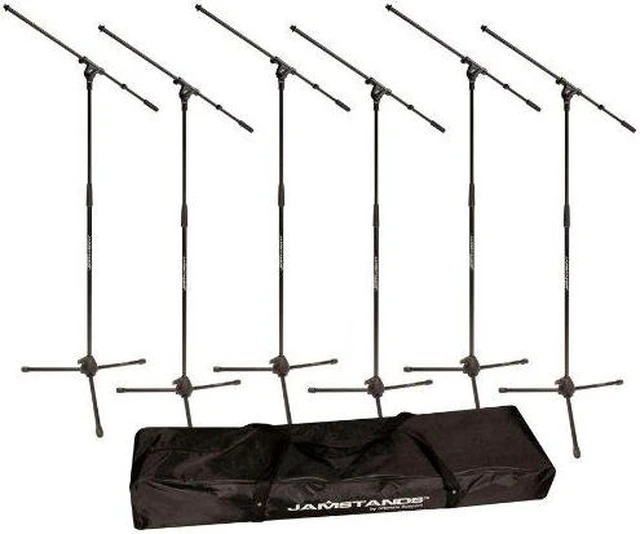 Alt view image 2 of 20 - Ultimate Support JS-MCFB6PK | 6-Pack Tripod Mic Stands with Boom Arms | Includes Carry Bag