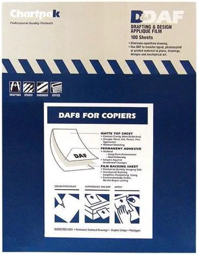 Alt view image 2 of 10 - Chartpak DAF8 Self-Adhesive Drafting Applique Film, 8-1/2 x 11, Clear, 100/Box