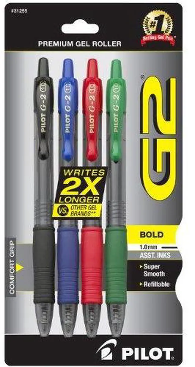 Alt view image 3 of 5 - Pilot Gel Pen Retractable/Refillable Bold Point 4/PK Assorted 31255