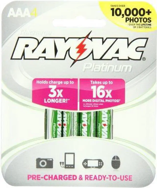 Alt view image 4 of 9 - Rayovac Platinum Rechargeable NiMH Batteries, AAA, 4 per Pack
