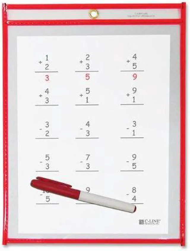 Alt view image 7 of 20 - C-Line Dry Erase Pocket Reusable 9"x12" 30/BX Red 40814