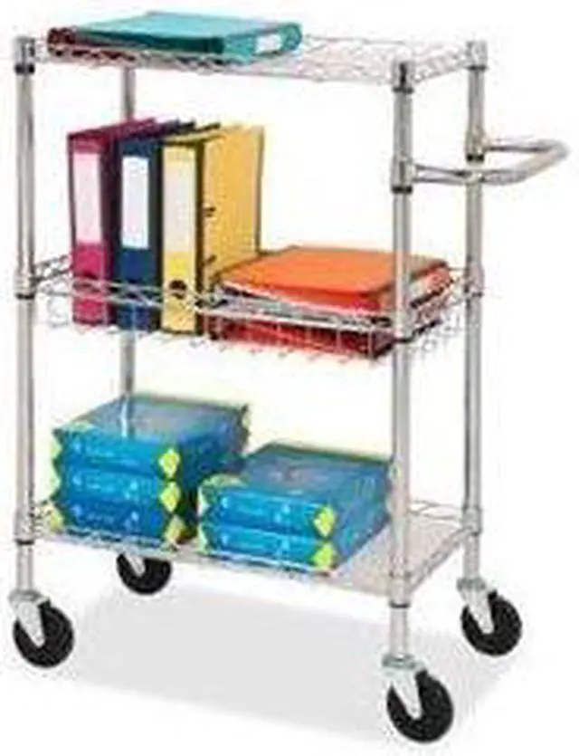 Alt view image 3 of 12 - Lorell 3-Tier Wire Rolling Cart 18"x30"x40" Chrome 84858