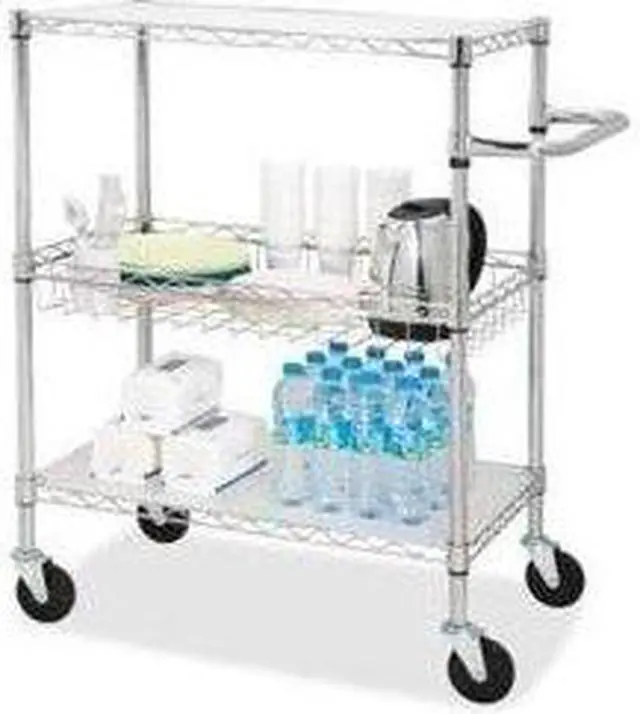 Alt view image 3 of 13 - Lorell 3-Tier Wire Rolling Cart 16"x26"x40" Chrome 84859