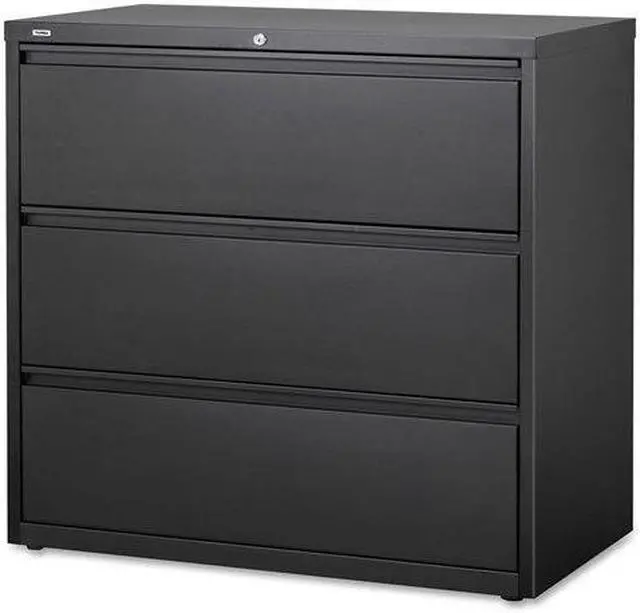 Alt view image 3 of 11 - Lorell 3-Drawer Black Lateral Files - 42" x 18.6" x 40.3" - 3 x Drawer(s) for File - Letter, Legal, A4 - Lateral - Locki