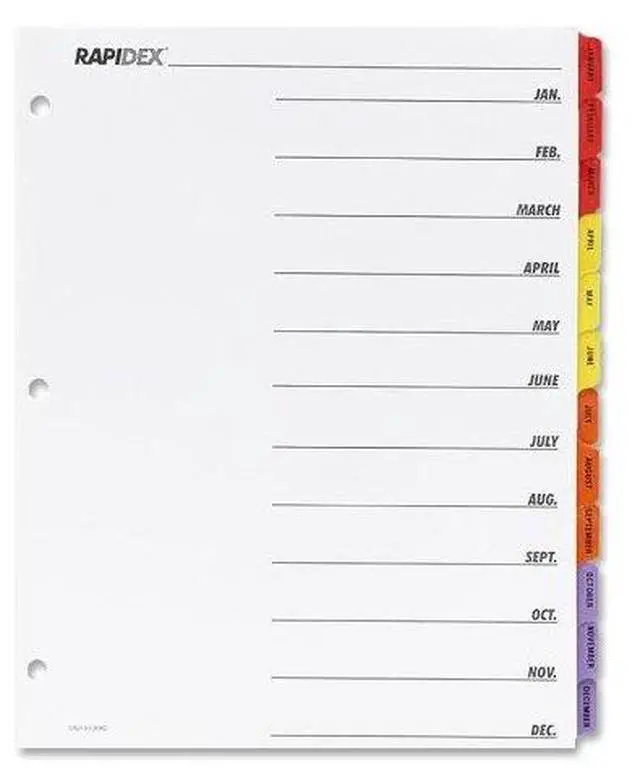 Main image of Sparco Index Dividers,Punched,Jan-Dec,11"x8-1/2",12/ST,Multi 21906