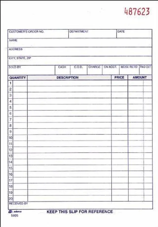 Main image of Adams Carbonless Sales Order Books - 50 Sheet(s) - 3 Part - Carbonless - 8.43" x 5.56" Sheet Size - Assorted - 1Each