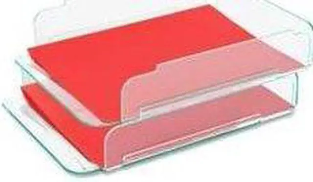 Alt view image 8 of 18 - Lorell Stacking Letter Tray 2/PK 13"x10-1/4"x2-3/4" CL/Green 80655