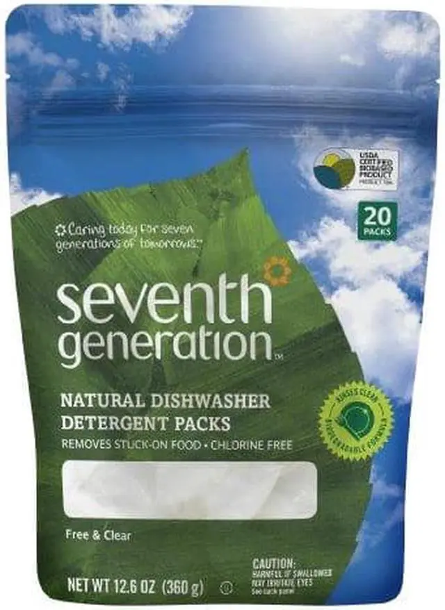 Alt view image 6 of 17 - Seventh Generation 22818PK Natural Dishwasher Detergent Concentrated Packs, Free & Clear, 20 Packets/Pack, 1 Pack
