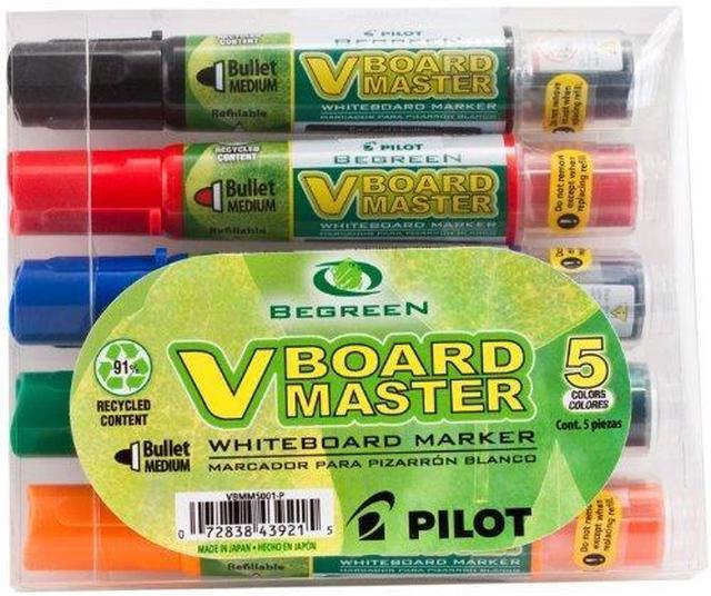 Pilot BeGreen VBoard Master Medium Bullet Marker - Medium Marker Point - Bullet Marker Point Style - Refillable - 5 / Pack