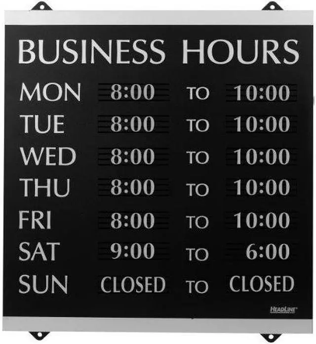 Alt view image 3 of 11 - Headline Sign Century Series Business Hours Sign Heavy-Duty Plastic 13 x 14 Black 4247