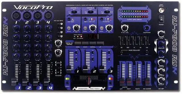 Alt view image 2 of 15 - VocoPro KJ-7808 RV Professional KJ/DJ/VJ Mixer with DSP Mic Effect, and Digital Key Control