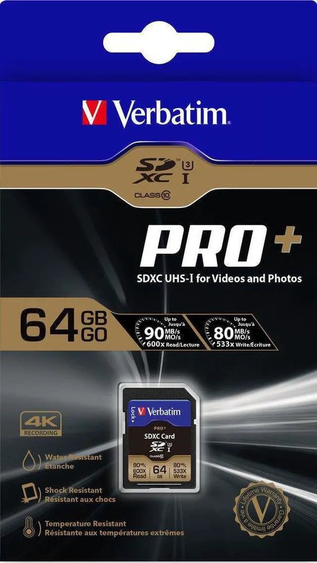 Alt view image 2 of 19 - Verbatim Memory Card SDXC 90MB/s Read Speed 64GB BK/GD 49197
