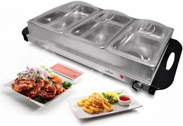 NutriChef Food Warming Tray/Buffet Server/Hot Plate Warmer, Silver