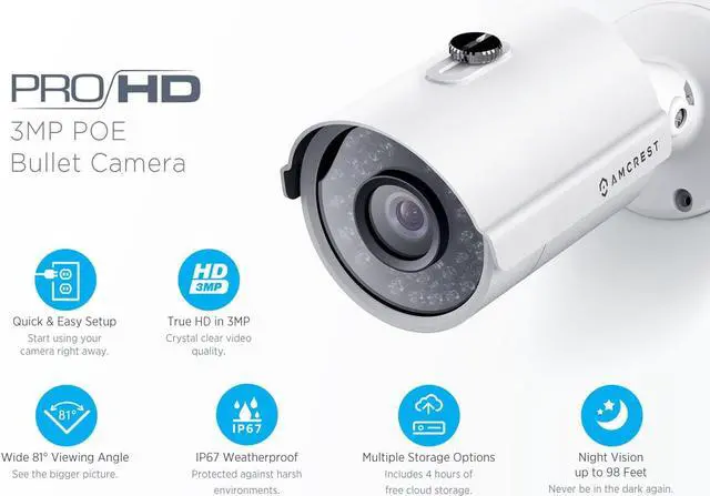 Alt view image 6 of 8 - Amcrest IP3M-954E ProHD Outdoor 3 Megapixel POE Security Bullet Camera - IP66 Weatherproof, 3MP (2048 TVL) - White