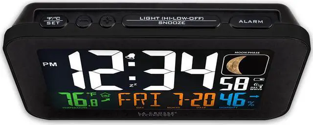 Alt view image 5 of 11 - La Crosse Technology 617-1485B Atomic Color Alarm Clock With Indoor Temperature & Humidity
