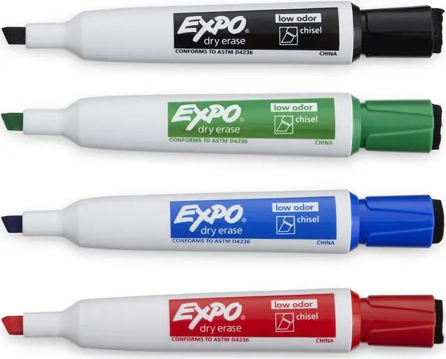 Alt view image 2 of 12 - EXPO 1944728 Magnetic Dry Erase Marker, Chisel Tip, Assorted, 4/Pack