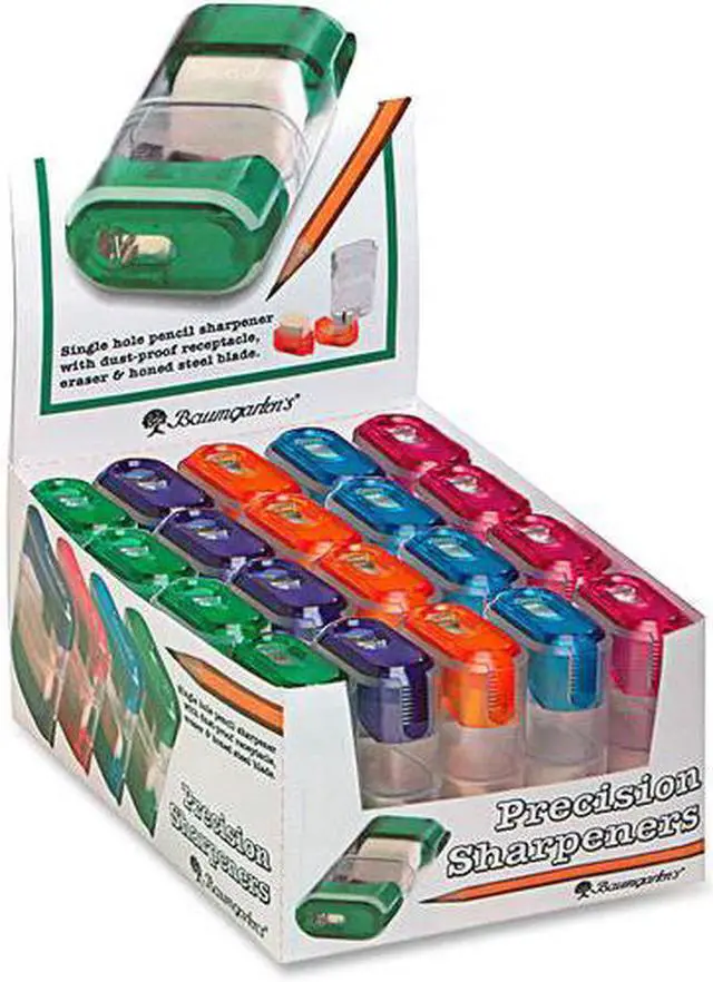 Alt view image 2 of 5 - Baumgartens Sharpener w/ Eraser 2-5/8" 20/Display Box Assorted 19550