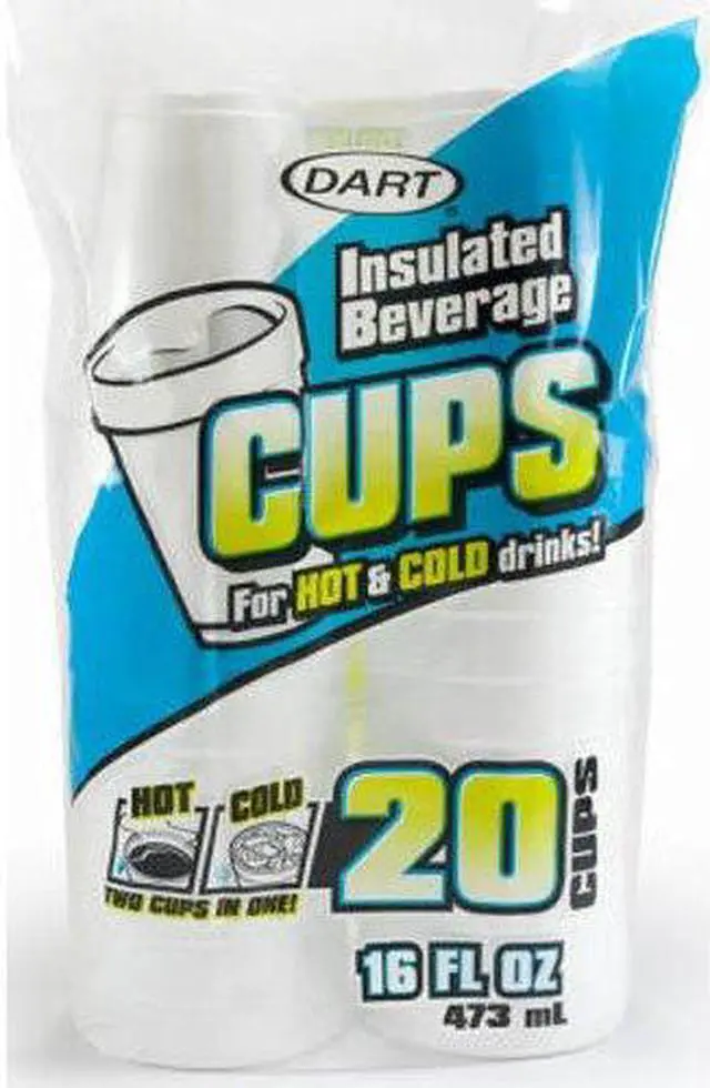 Alt view image 2 of 3 - Dart 16FP20 Large Foam Drink Cup, 16 Oz, Hot/Cold, White, 20/Bag, 12 Bag/Carton