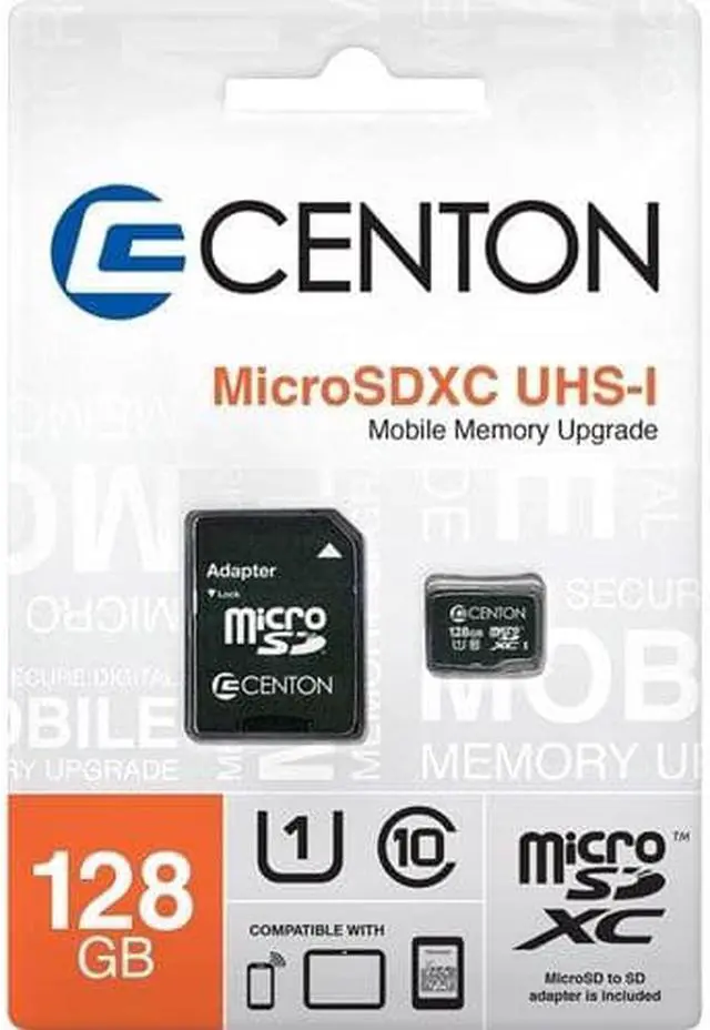 Alt view image 2 of 5 - Centon 128GB microSDXC UHS-I/Class 10 Memory Card with Adapter (S1-MSDXU1-128GTA)