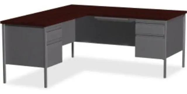 Alt view image 2 of 16 - Lorell Right Pedestal Desk RH 66"x30"x29-1/2" Mahogany 60916