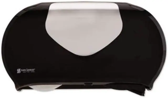 Main image of San Jamar R4070BKSS 9 in. Twin Jumbo Toilet Paper Dispenser - Black, Stainless Steel