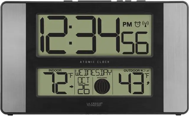Alt view image 4 of 8 - La Crosse Technology 513-1417AL-INT Atomic Digital Wall Clock With In/Out Temp & Moon Phase