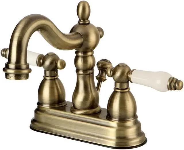 Alt view image 3 of 8 - Kingston Brass KB160.PL Heritage Centerset Bathroom Faucet with Brass Pop-Up Dra, Antique Brass