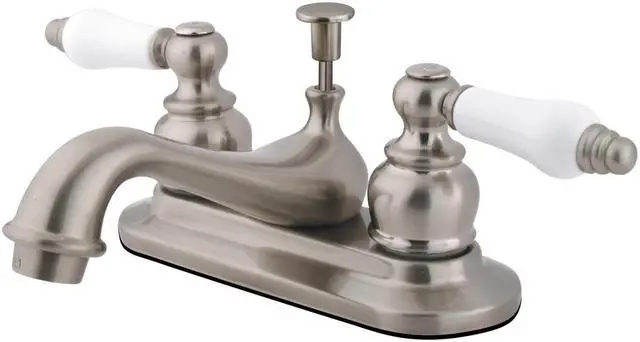 Alt view image 3 of 5 - TEAPOT FAUCET W/CERAMIC + OAK HANDLES ABS/BRASS POP-UP-Satin Nickel Finish
