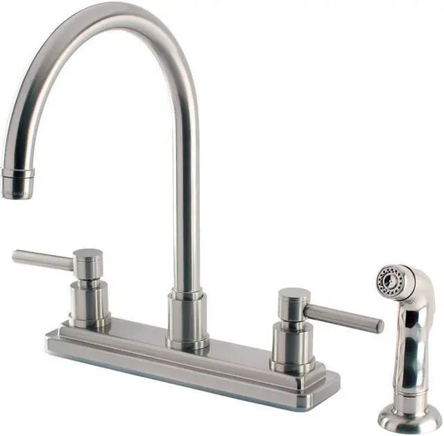 Alt view image 5 of 9 - Kingston Brass KS8798DL 8 Inch Center Kitchen Faucet With Side Sprayer - Satin Nickel