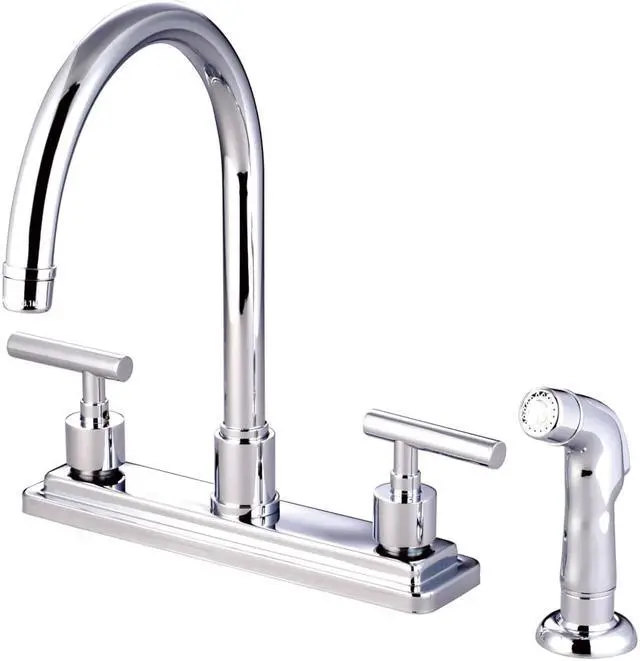 Alt view image 2 of 5 - Kingston Brass KS8791CML Manhattan Double Handle 8" Kitchen Faucet with Non-Meta